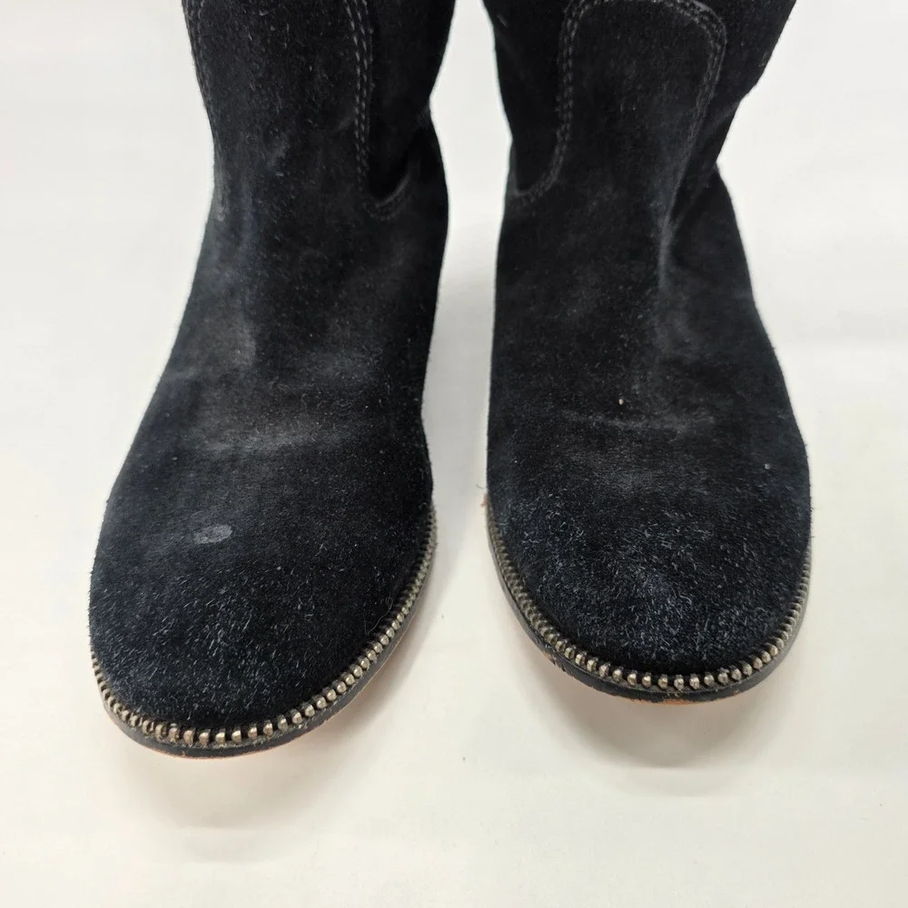 Michael Kors Knee Boots Bayview Black Suede Leather Riding Zipper Trim Pull On 8